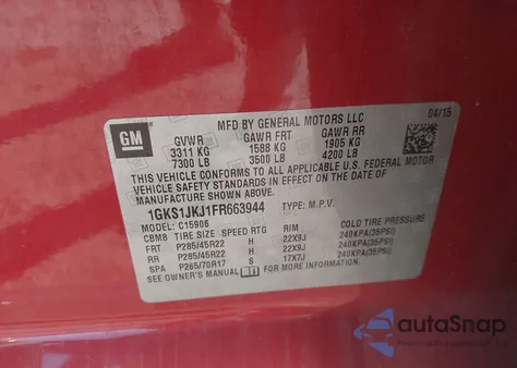 2015 GMC Yukon Xl 1500 Denali from USA, damaged, VIN 1GKS1JKJ1FR663944